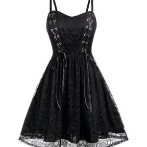 Black Skull Lace-up Dress